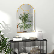 Specchio da parete ad arco con cornice in metallo oro 91x60 cm