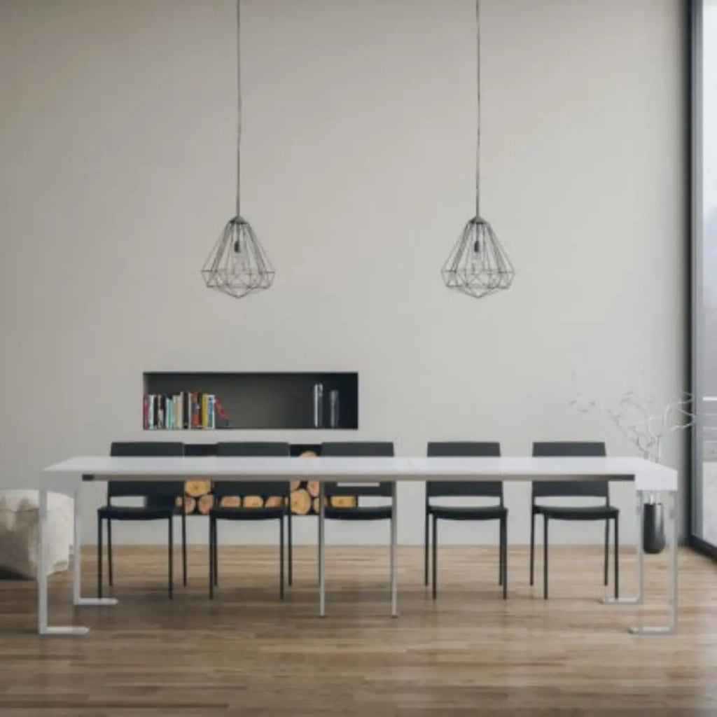 Consolle allungabile 90x40/300 cm Tecno bianco frassino gambe bianche