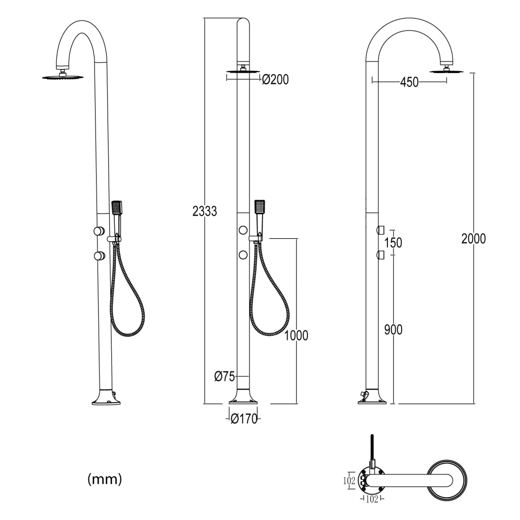SINED Doccia Bianca In Alluminio Luna Con Doccino Mobile per Acqua Calda e Fredda Soffione Rotondo Doppio Attacco Inferiore e Laterale Ugelli Anticalcare LUNA ALU D BIANCA