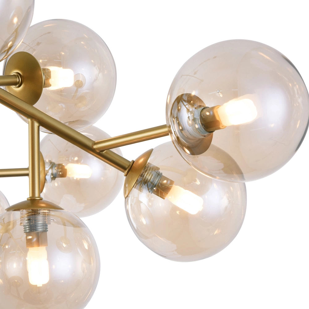 Maytoni Plafoniera contemporanea Dallas 20 luci G9 oro metallo diffusori vetro ambra