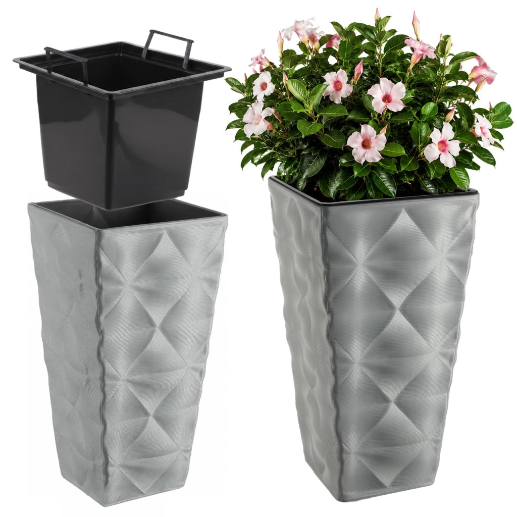 Vaso da giardino alto e grande KADAX con inserto per fiori, ideale per terrazze, 56 cm, grigio.