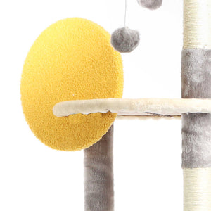 Fudajo Albero tiragraffi per gatti grigio chiaro 172 cm con casetta amaca e palline