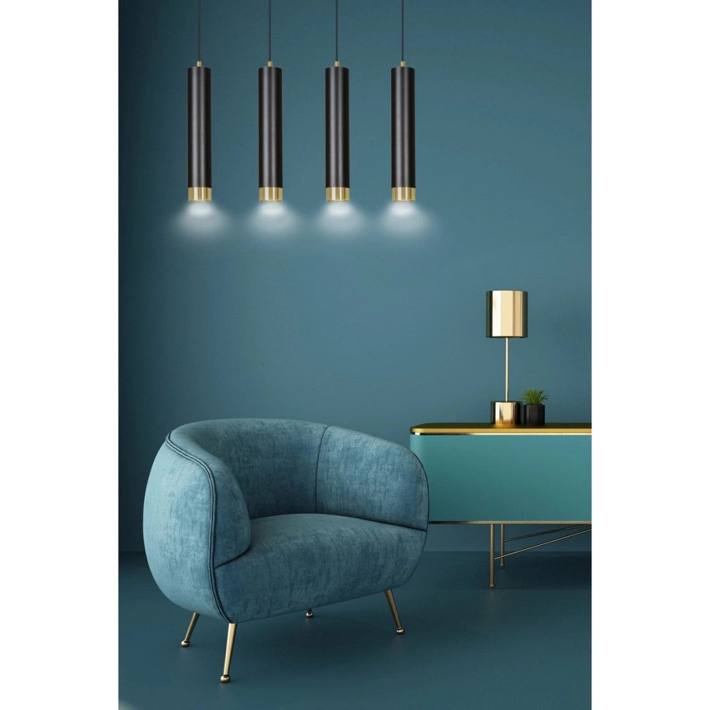 Lampada a sospensione KIBO in acciaio nero opaco e oro