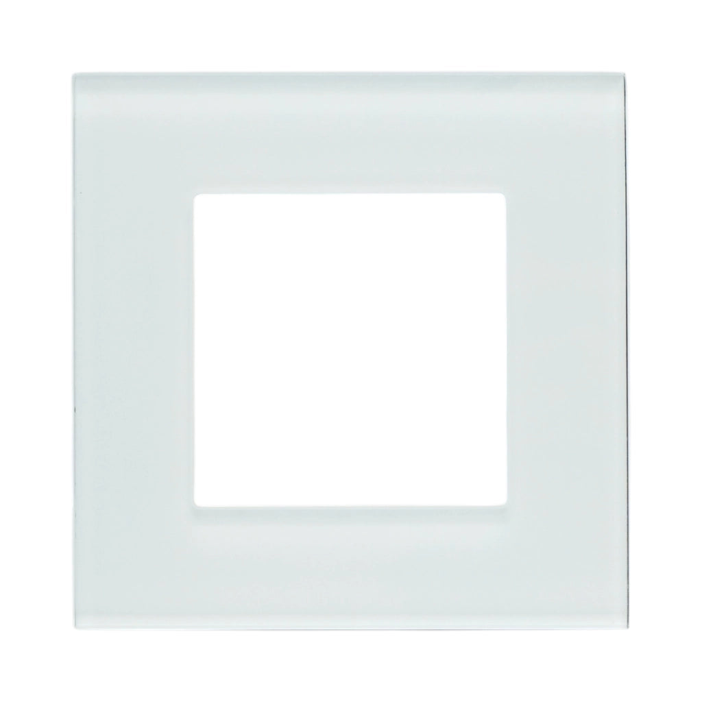 Cornice singola in vetro bianco per presa e interruttore 86x86x10 mm