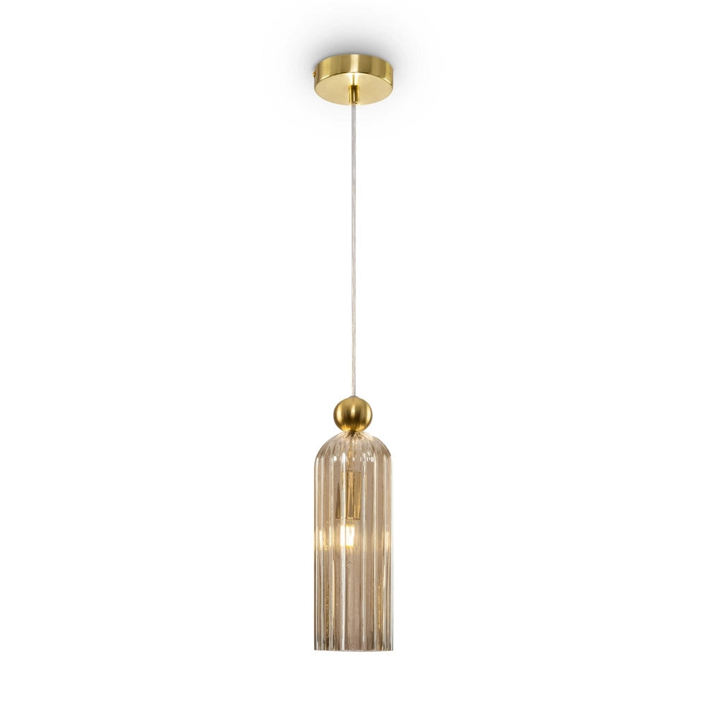 Sospensione Contemporanea Antic Metallo Oro 1 Luci Diffusore In Vetro Cognac