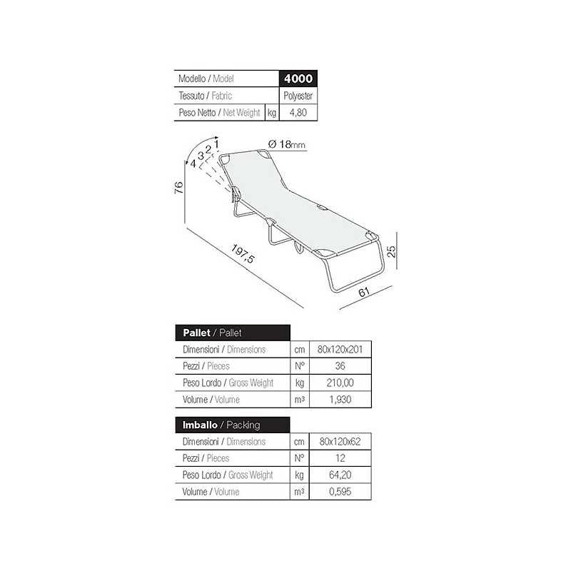 Lettino Acciaio Stiliac Poker 4000 Riga Bianco/Blu
