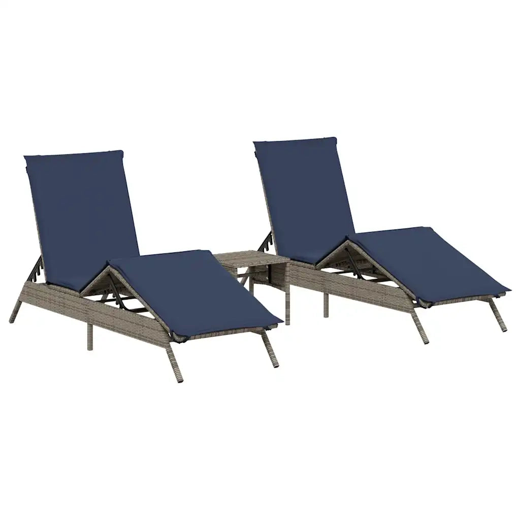 Lettini Prendisole 2 pz con Tavolino Grigio in Polyrattan 4002716
