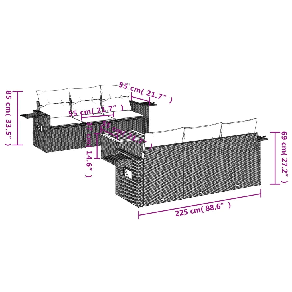 Set Divani da Giardino con Cuscini 7pz Nero Polyrattan