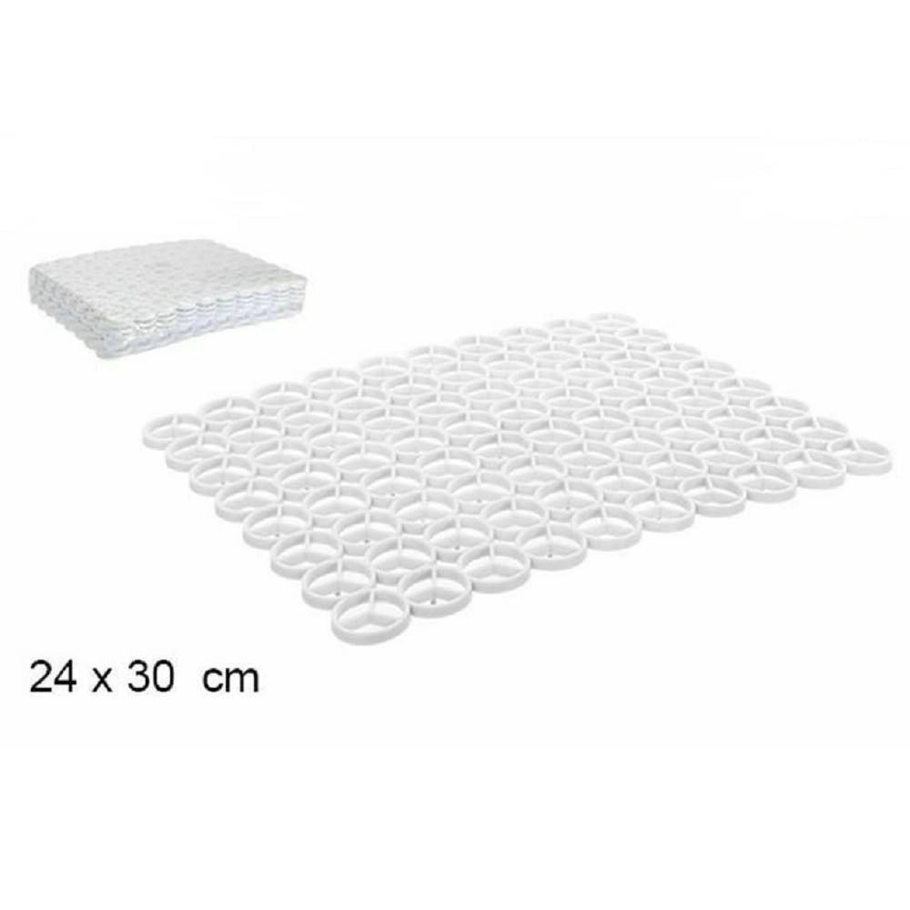 Trade Shop - Set 12 Pz Tappeto Tappetino Lavello Plastica Ad Anelli Cucina 30 X 24 Cm Bianco -