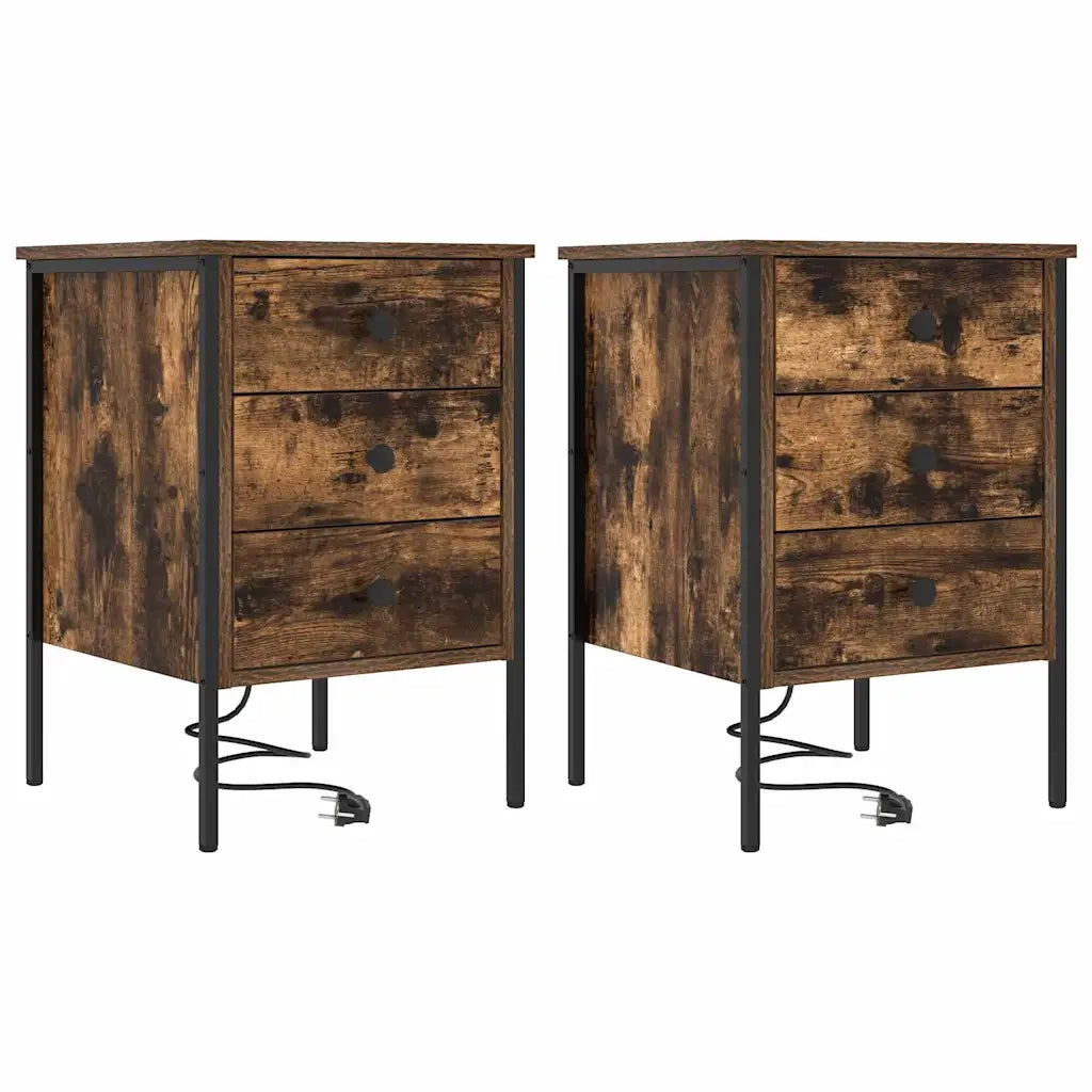 Set di 2 Comodini | Armadio da Notte | Mobiletto da notte con cassetto Rovere fum¨¦ 42 x 41 x 61 cm