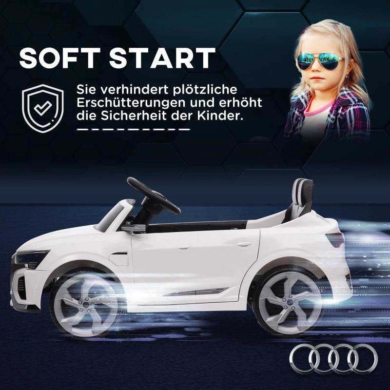Auto elettrica per bambini, Audi Q8 12V, 3-5 km/h, telecomando, fari, musica, bianca