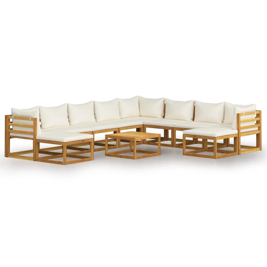 Set Divani da Giardino 11 pz con Cuscini Crema in Legno Acacia 3057648