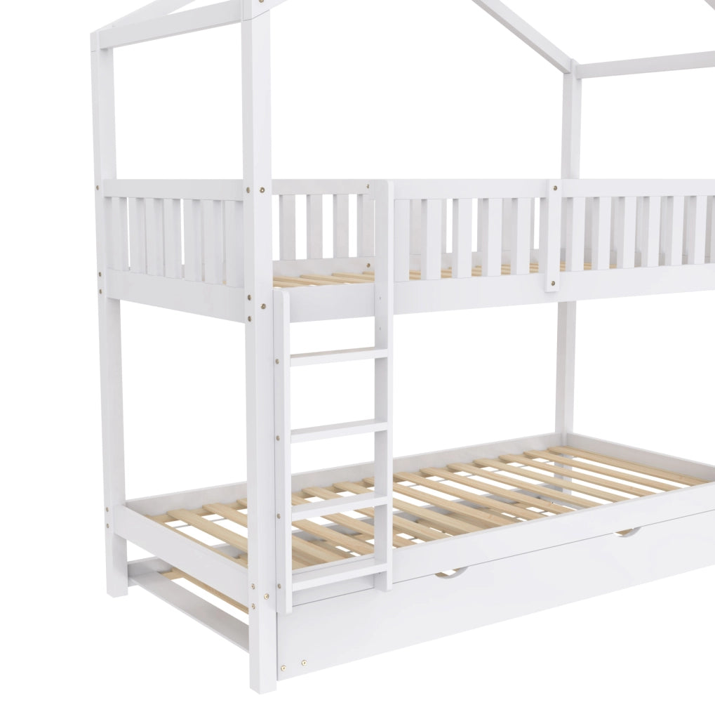 Letto a castello 90x200 cm; convertibile in tre letti singoli; legno bianco (Senza materasso)