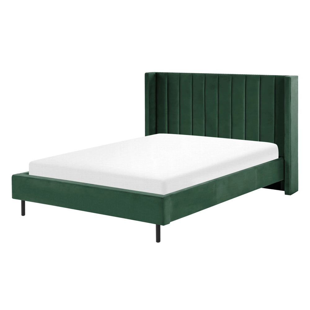 Letto matrimoniale con doghe 140 x 200 cm velluto di colore verde scuro stile glam moderno