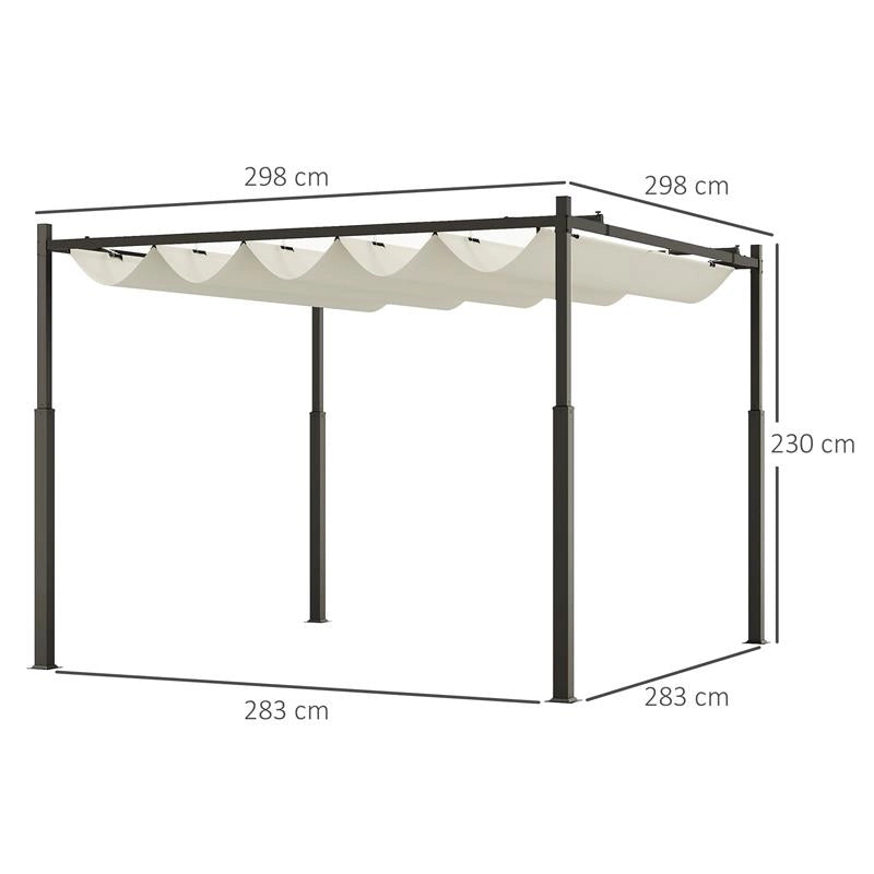 GAZEBO PERGOLA 3X3 M CON TETTUCCIO RETRATTILE 8 VITI E 8 PICCHETTI IN POLIESTERE 180G E METALLO BIANCO CREMA