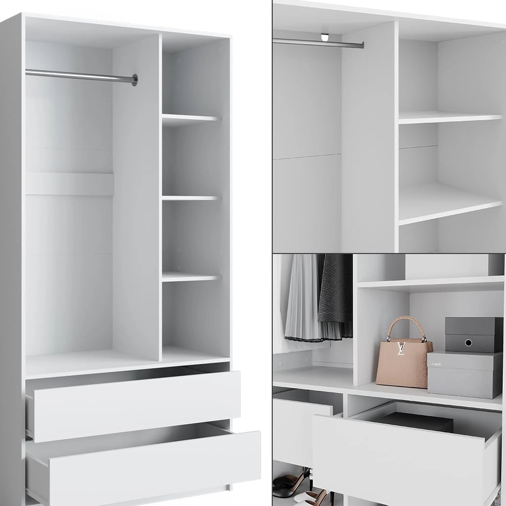 Armadio Elmo, Bianco, 200 x 200 cm Set di 2, per una conservazione flessibile di diversi capi di abbigliamento
