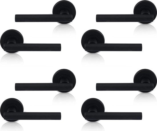 Set di 4 manubrii in acciaio inox per interne porte in legno con maniglia T e pomello in acciaio inox, finitura nera lucida
