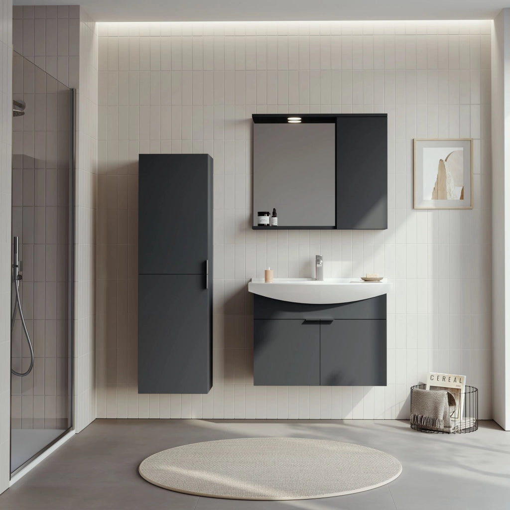 Set mobile lavabo con specchio (2 pezzi) "Purus 80" - 80 x 50 x 58 cm - Antracite opaco
