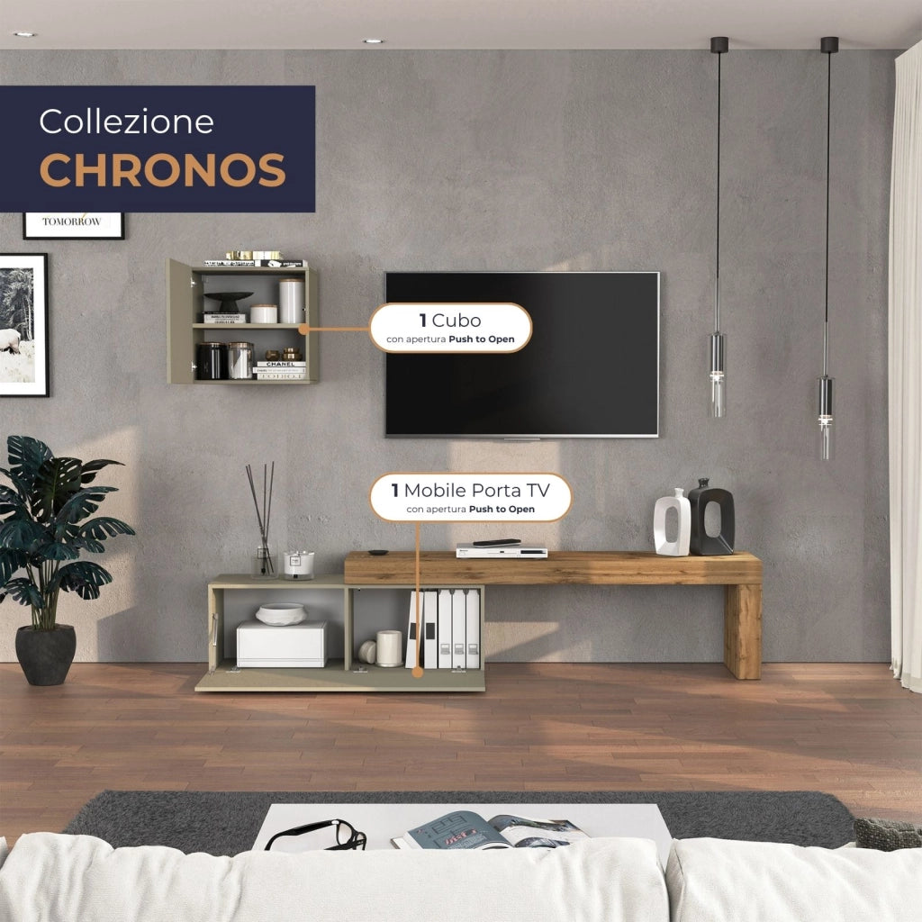 WHOUS Parete attrezzata Chronos set soggiorno tortora opaco e rovere 180/290x40 cm