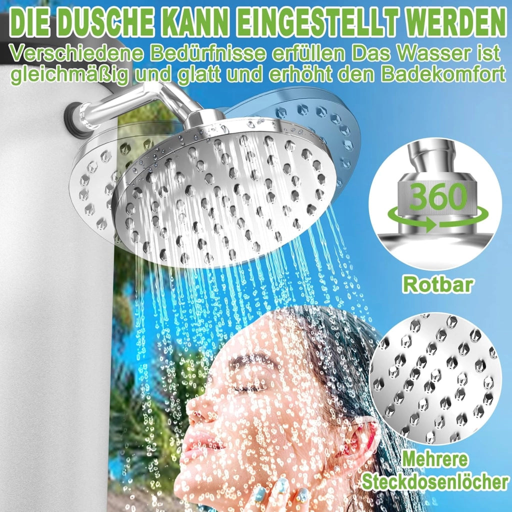 Doccia solare da giardino, 40 l, con cappa protettiva, per esterni, con rubinetto, soffione a pioggia, per giardino, piscina, campeggio, fino a 60 °C, colore: argento