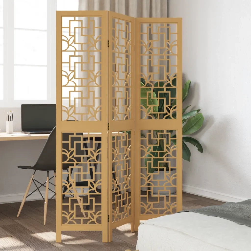 Divisorio Ambienti | Divider per stanze | Paravento 3 Pannelli Marrone Scuro Massello Paulownia
