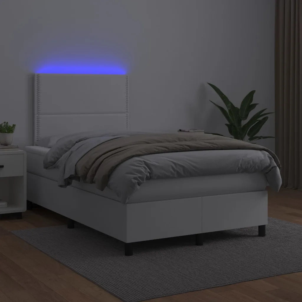 Giroletto Molle con Materasso e LED Bianco 120x190cm Similpelle