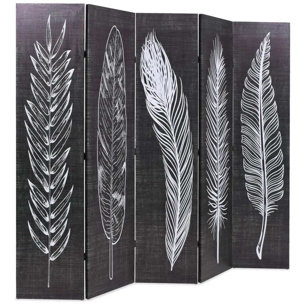 Divisorio Ambienti | Divider per stanze | Paravento Pieghevole 200x170 cm Stampa Piume Bianco e Nero
