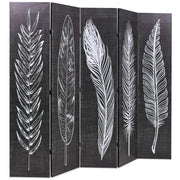 Divisorio Ambienti | Divider per stanze | Paravento Pieghevole 200x170 cm Stampa Piume Bianco e Nero