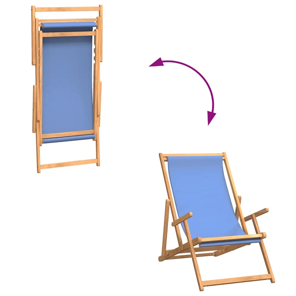Sdraio Pieghevole da Spiaggia in Legno Massello di Teak Blu