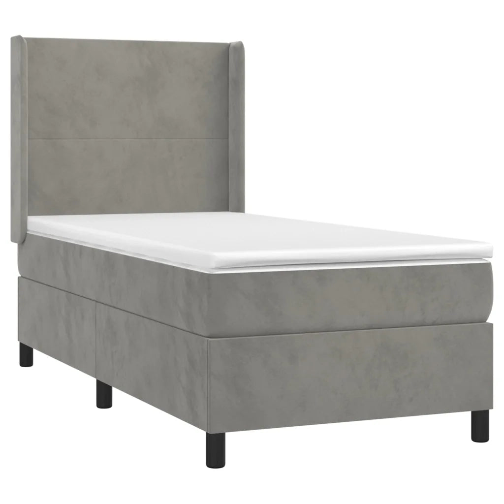Letto singolo | Letto per adulti | Giroletto a Molle con Materasso Grigio Chiaro 80x200 cm Velluto