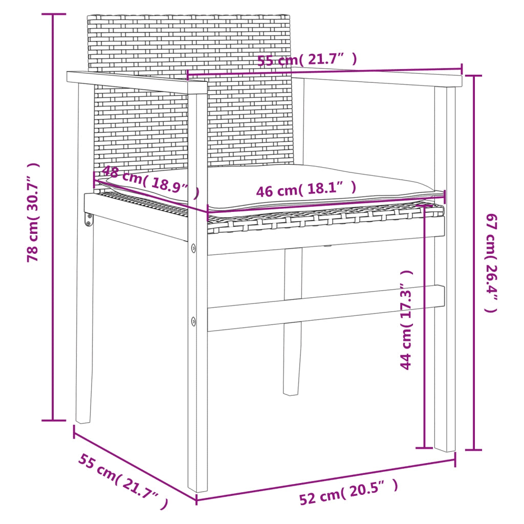 Sedie Giardino con Cuscini 2pz Nere Polyrattan e Legno Massello 368711