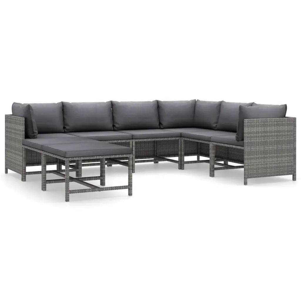 Set Divani da Giardino 8 pz con Cuscini in Polyrattan Grigio