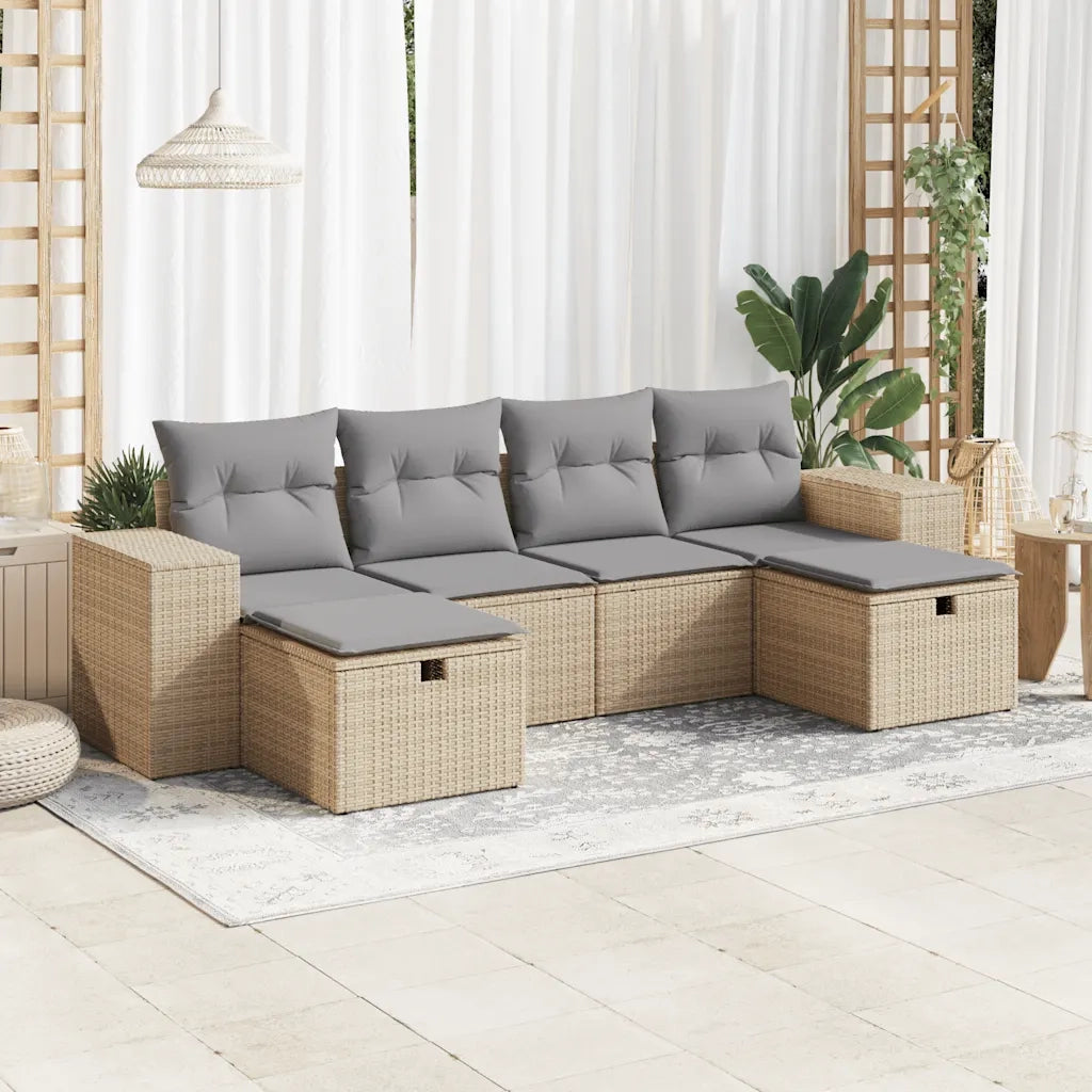 Set Divano da Giardino 6 pz con Cuscini Beige in Polyrattan 3325725