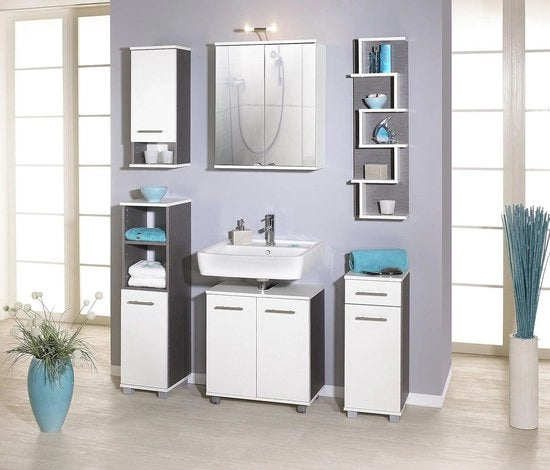 Cassettone per bagno alto 30 x 1105 x 325 cm con decorazione bianco-essenza grigio 

Modello: 118031