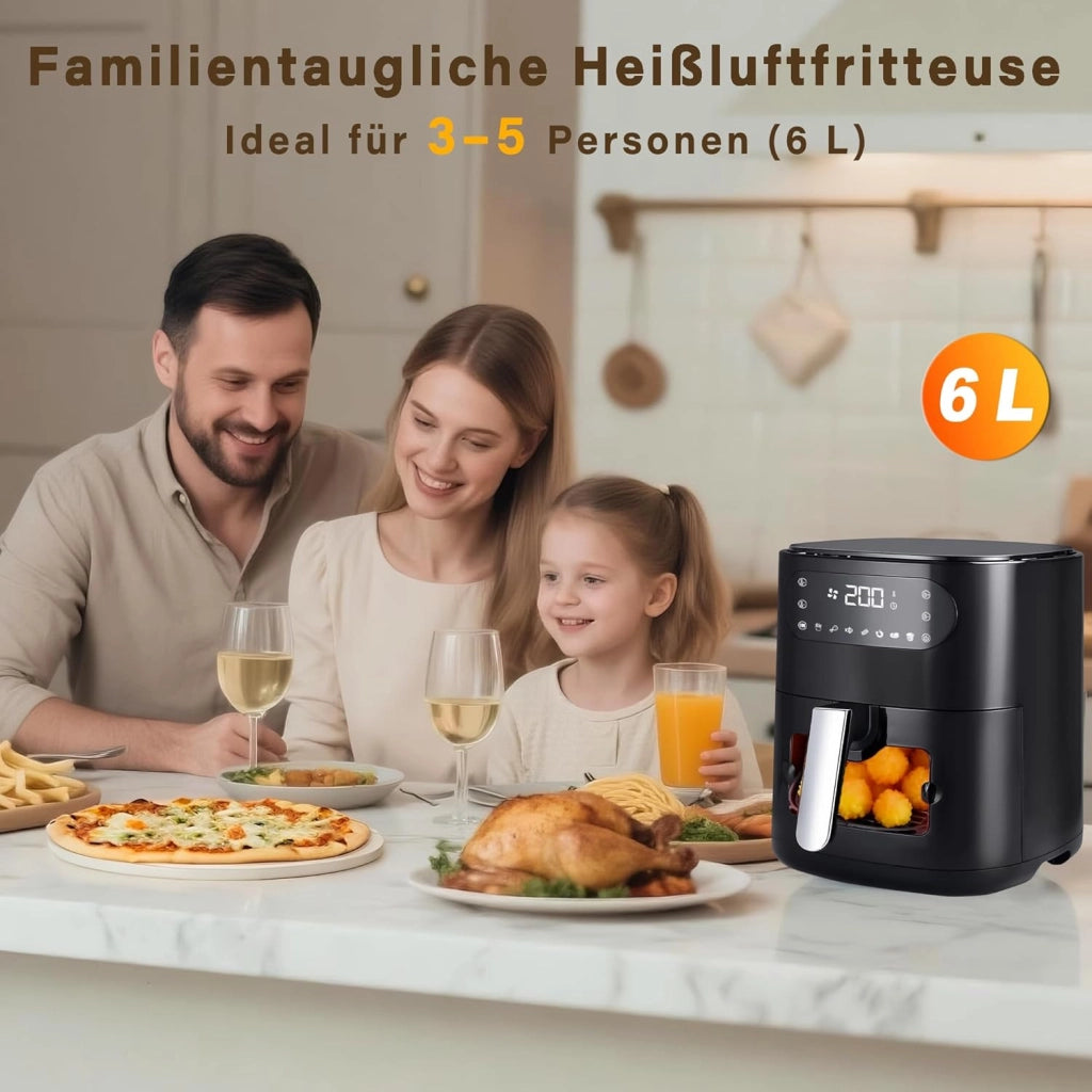 ZMH Friggitrice ad aria nera da 6 litri cestello singolo finestra di visualizzazione 7 programmi di cottura con timer