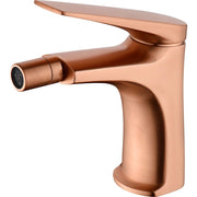 IMEX Miscelatore monocomando per bidet in ottone con finitura oro rosa spazzolato cartuccia ceramica Ø28 mm altezza 142 mm canna 130 mm completo di set 2 flessibili 3-8 – Modello BDD055-2ORC