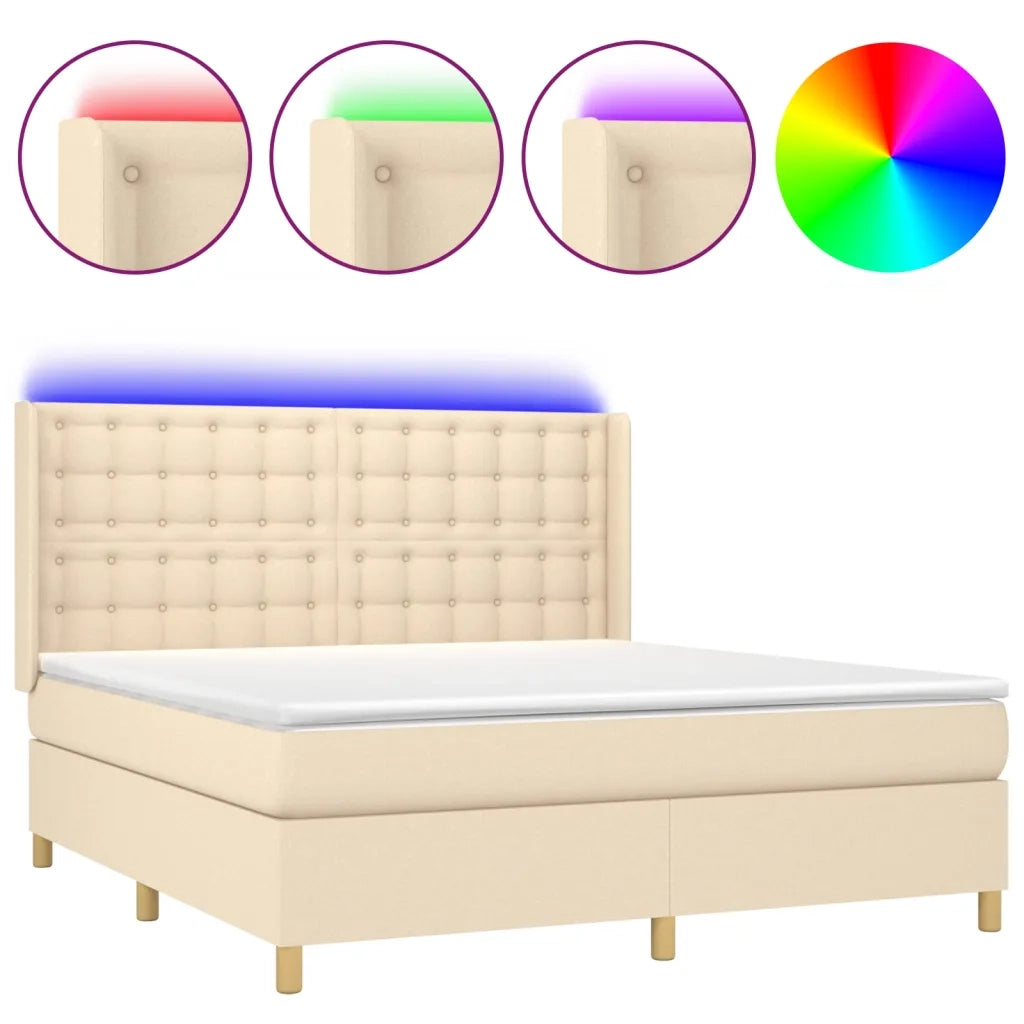 Letto a Molle con Materasso e LED Crema 180x200 cm in Tessuto