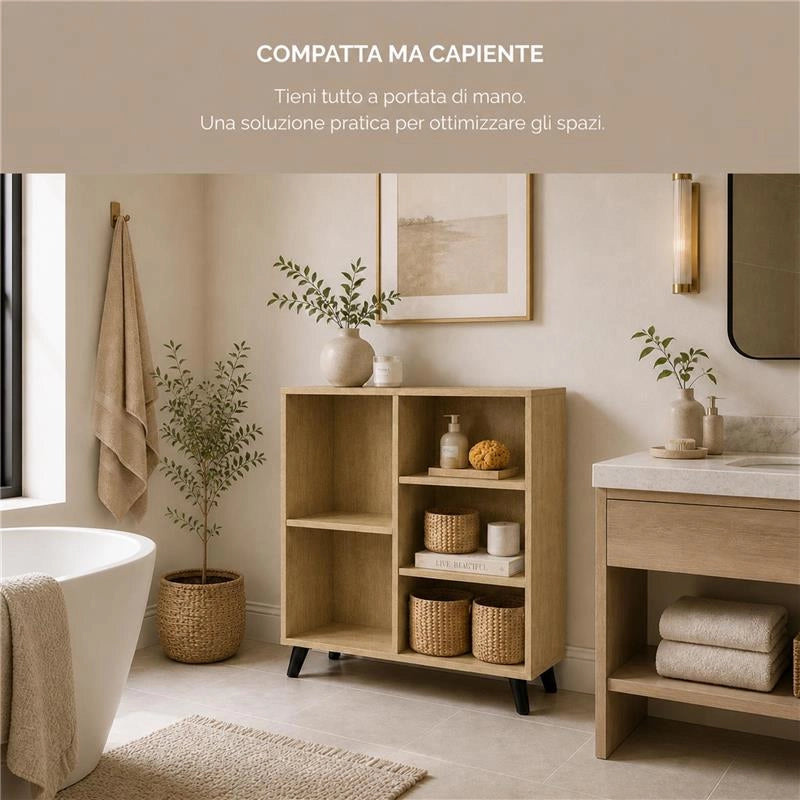 LIBRERIA IN MDF ROVERE CON RIPIANI SFALSATI MISURE: 80X30X90 CM