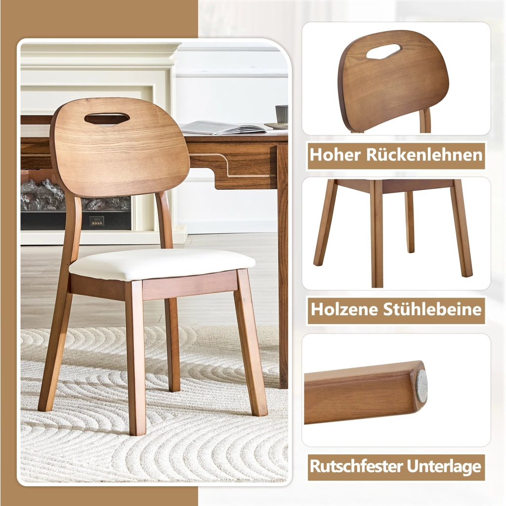 Sedia da pranzo set da 2 con Schienale Ovale ergonomico e Maniglia integrata in Legno di hevea PU Bianco