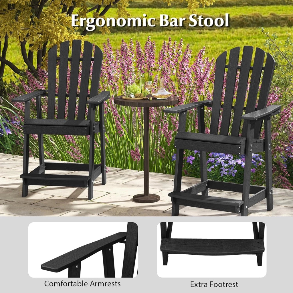 Sedia alta da giardino con poggiapiedi, sedia Adirondack in HDPE, seduta esterna con braccioli e schienale, sgabello per patio, terrazza, balcone, carico 150 kg, 70 x 85 x 119 cm (nero)