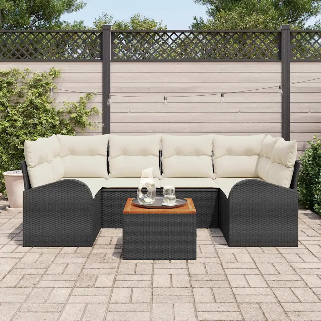 Set Divano da Giardino con cuscino 7 pcs Nero polyrattan