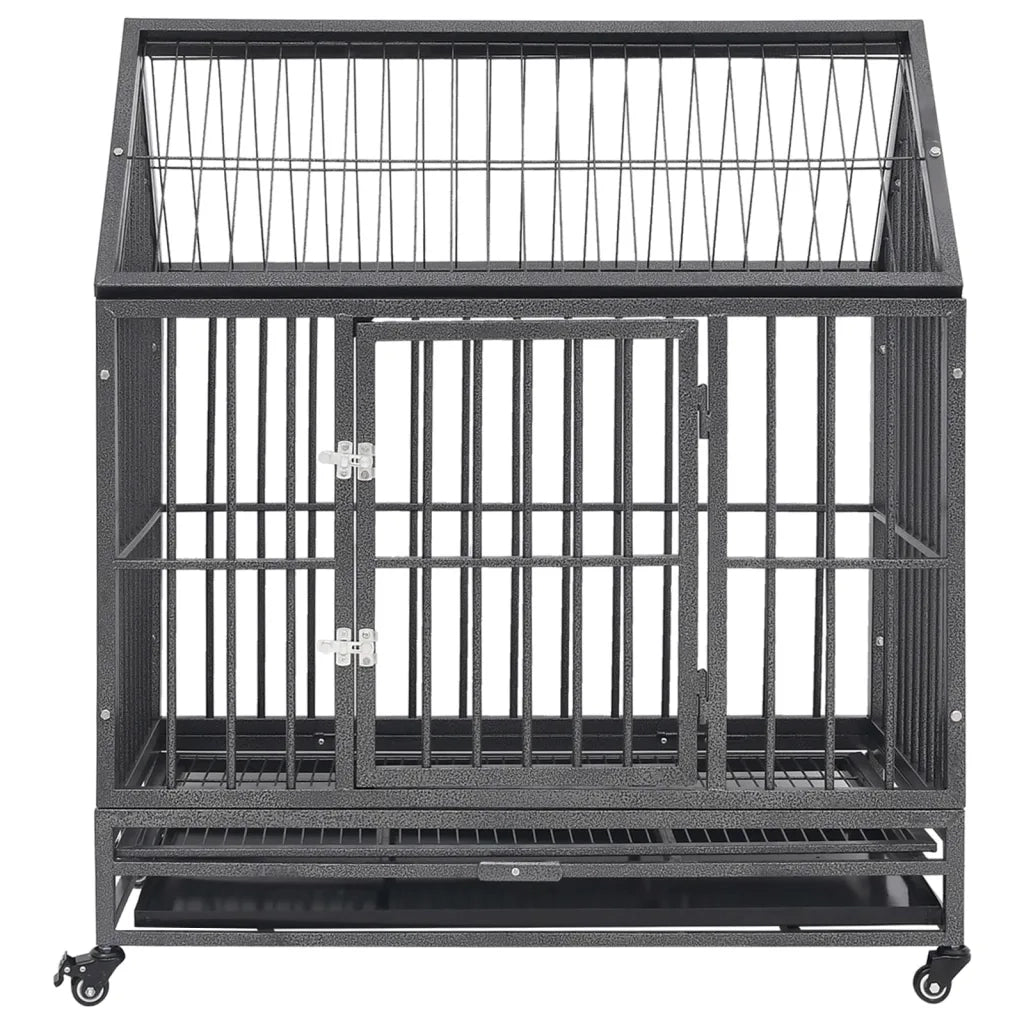 Gabbia per Cani con Ruote in Acciaio e Tetto 92x62x106 cm 171493