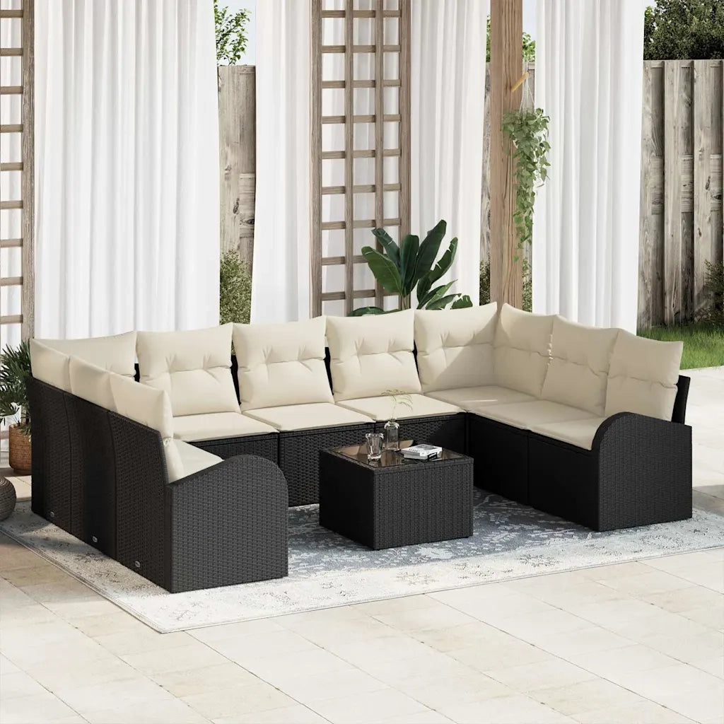 Set Divano da Giardino 10 pcs Nero e Bianco polyrattan 3354876