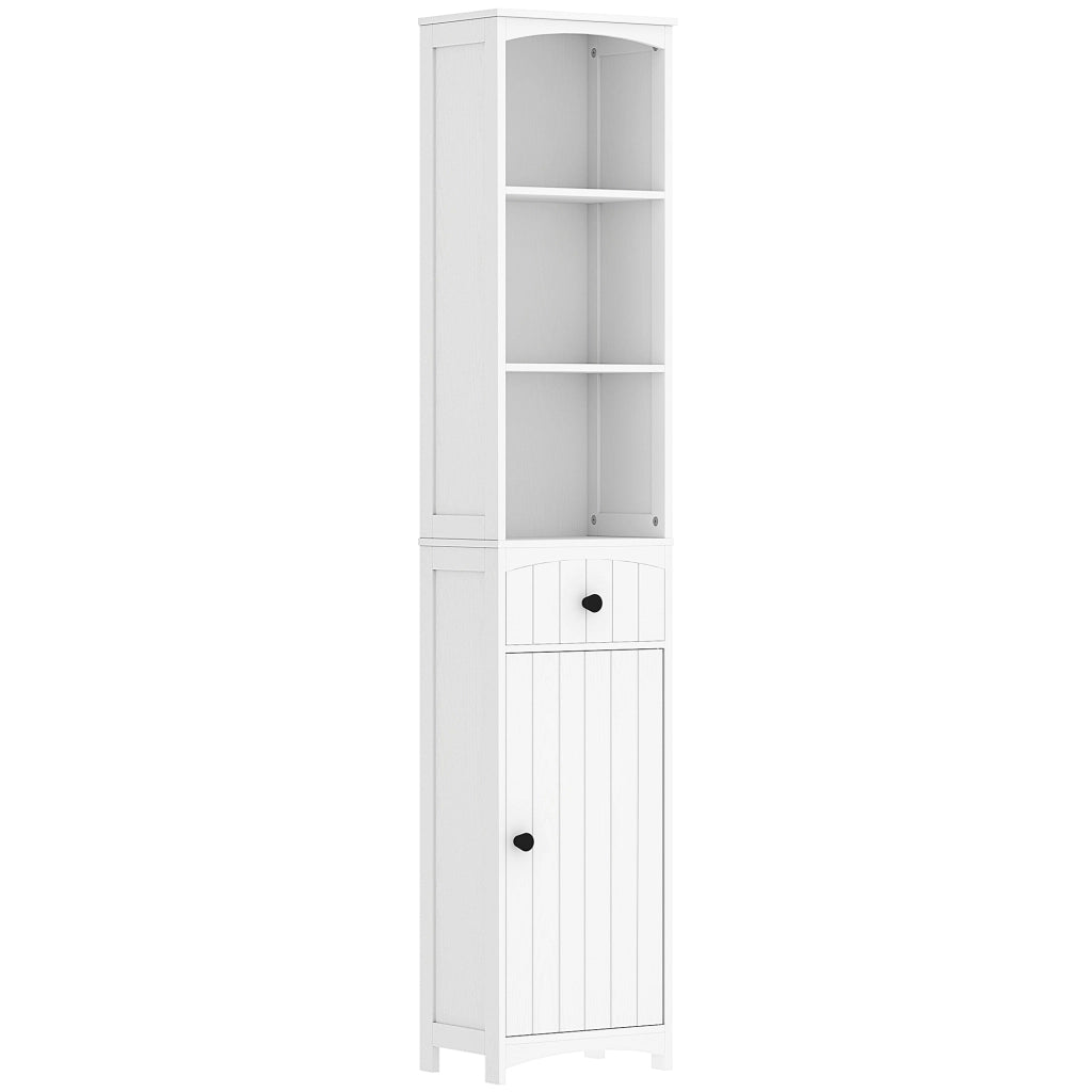 Mobile bagno alto salvaspazio con 1 cassetto, 1 vano chiuso e 3 ripiani, bianco