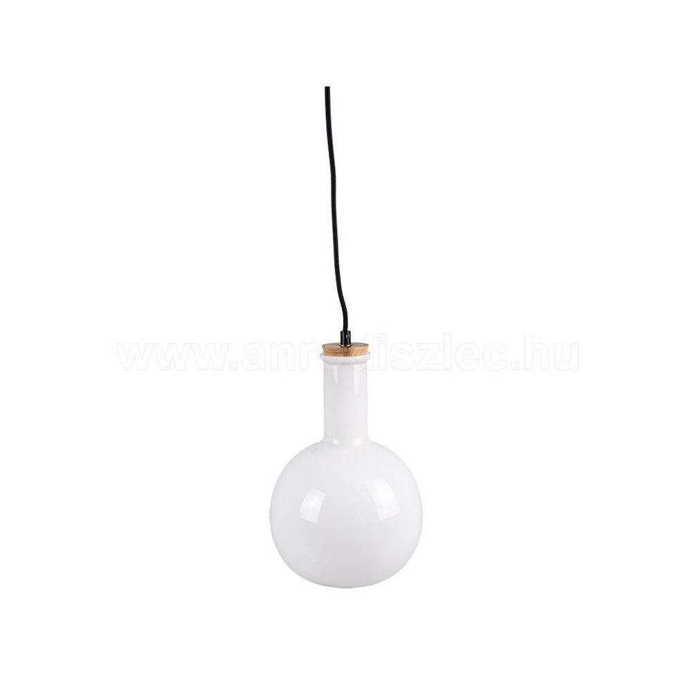 Trade Shop - Lampadario Pendente Lampada A Sospensione In Legno E Vetro Bianco Chiaro Rotondo -