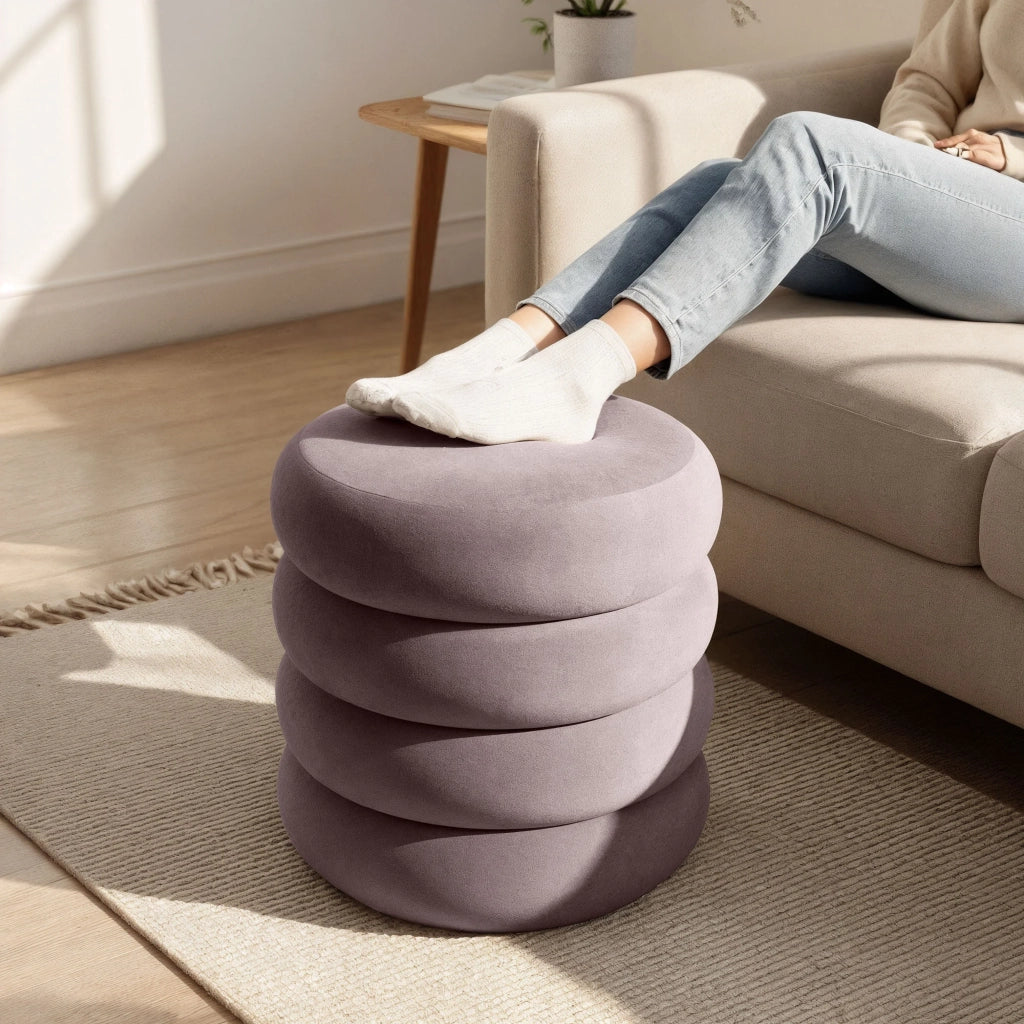 Pouf contenitore cilindrico in velluto 42 cm SNUGGO Rosa Polvere