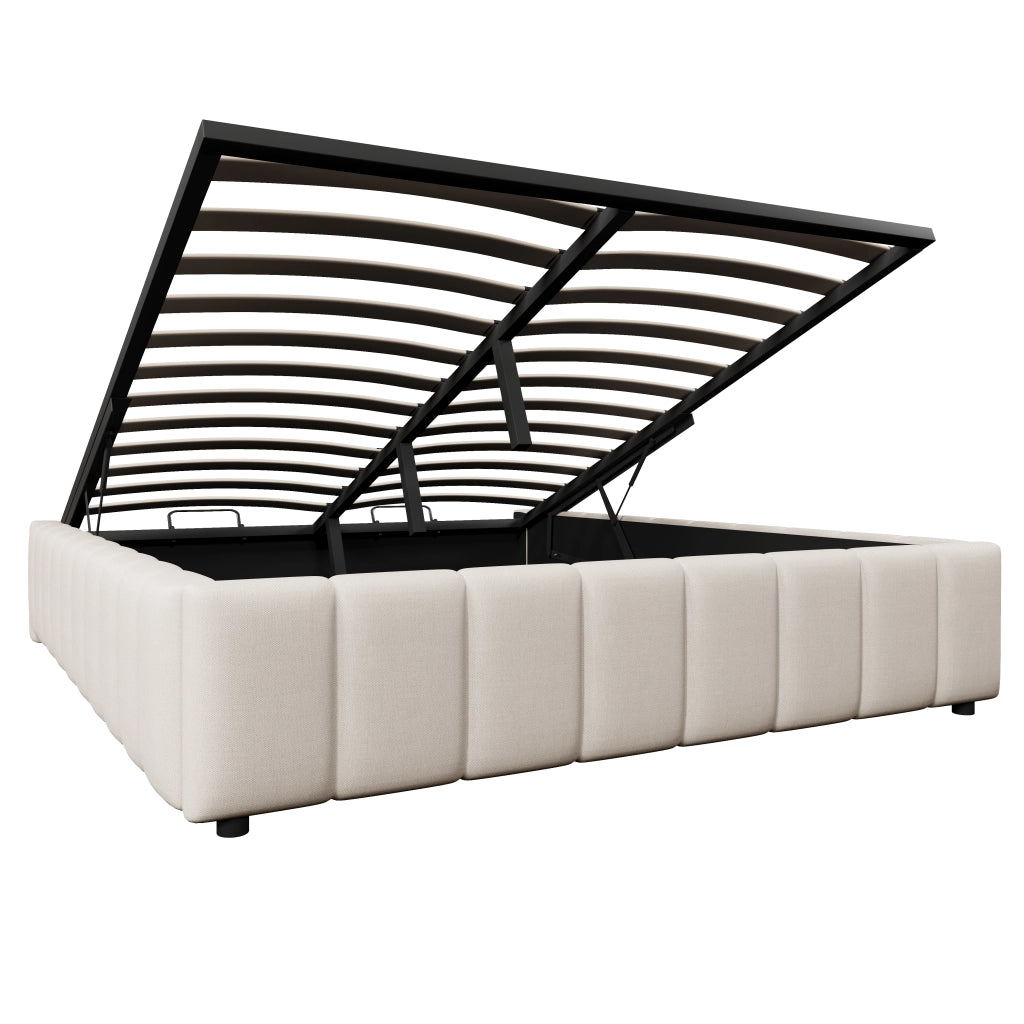 letto imbottito lino beige 140 x 200 cm