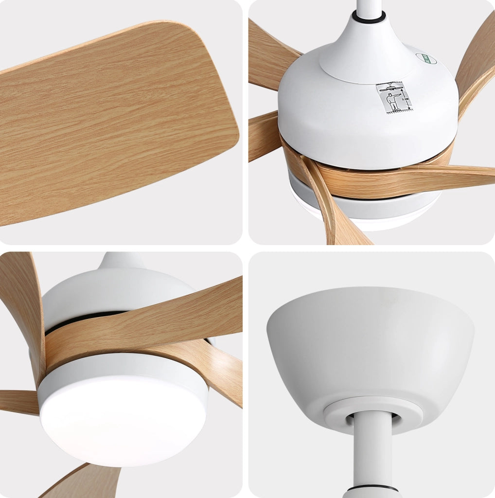 Ventilatore da soffitto 42" con LED dimmerabile; motore DC reversibile; ABS bianco