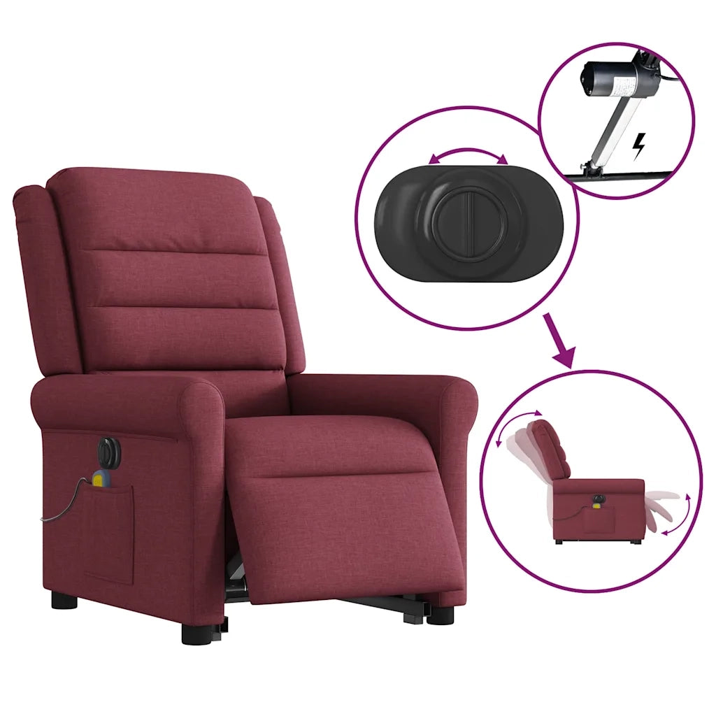 Poltrona Alzapersona Massaggiante Elettrica Rosso Vino Tessuto 3303347