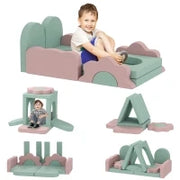 Set di 12 blocchi di schiuma per arrampicare, costruire, strisciare, tappetini da gioco interni con rivestimento in velluto, verde + rosa